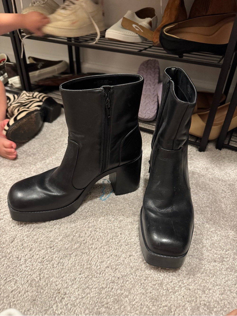 Gianni Bini Black Platform Block Heel Ankle Boots
